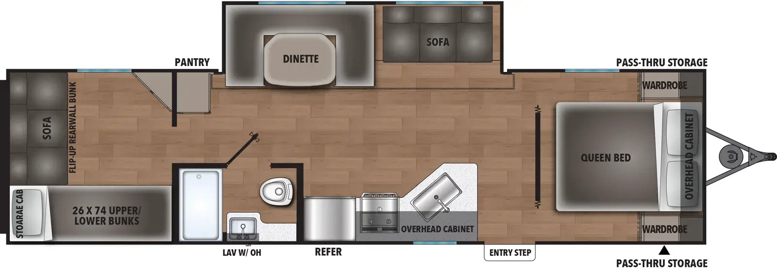 The Shasta I-5 Edition & Compact 530QB floorplan has one entry and one slide out. Exterior features include: metal exterior. Interiors features include: bunk beds, u-dinette and front bedroom.